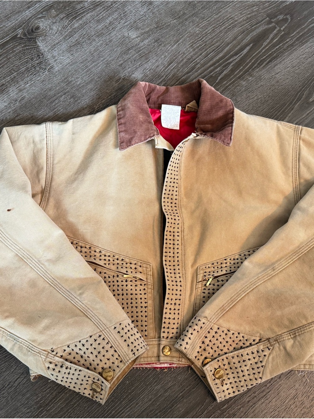 Carhartt Tan Bomber Jacket with Brown Cord Collar